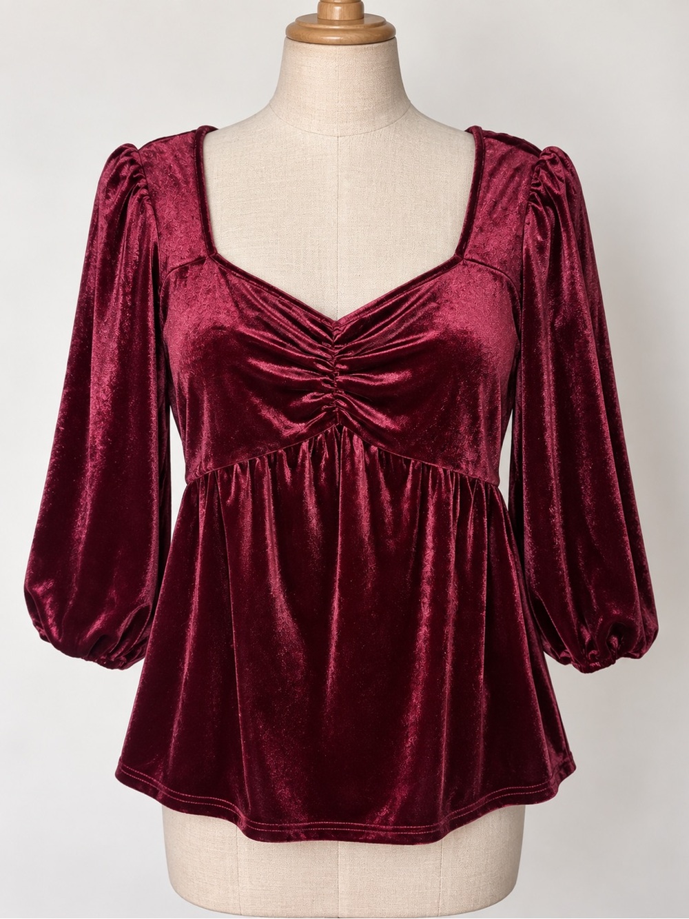Burgundy Velvet Babydoll Top Y2K Whimsigoth Fairy Grunge